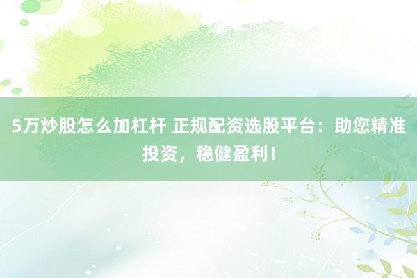 5万炒股怎么加杠杆 正规配资选股平台：助您精准投资，稳健盈利！